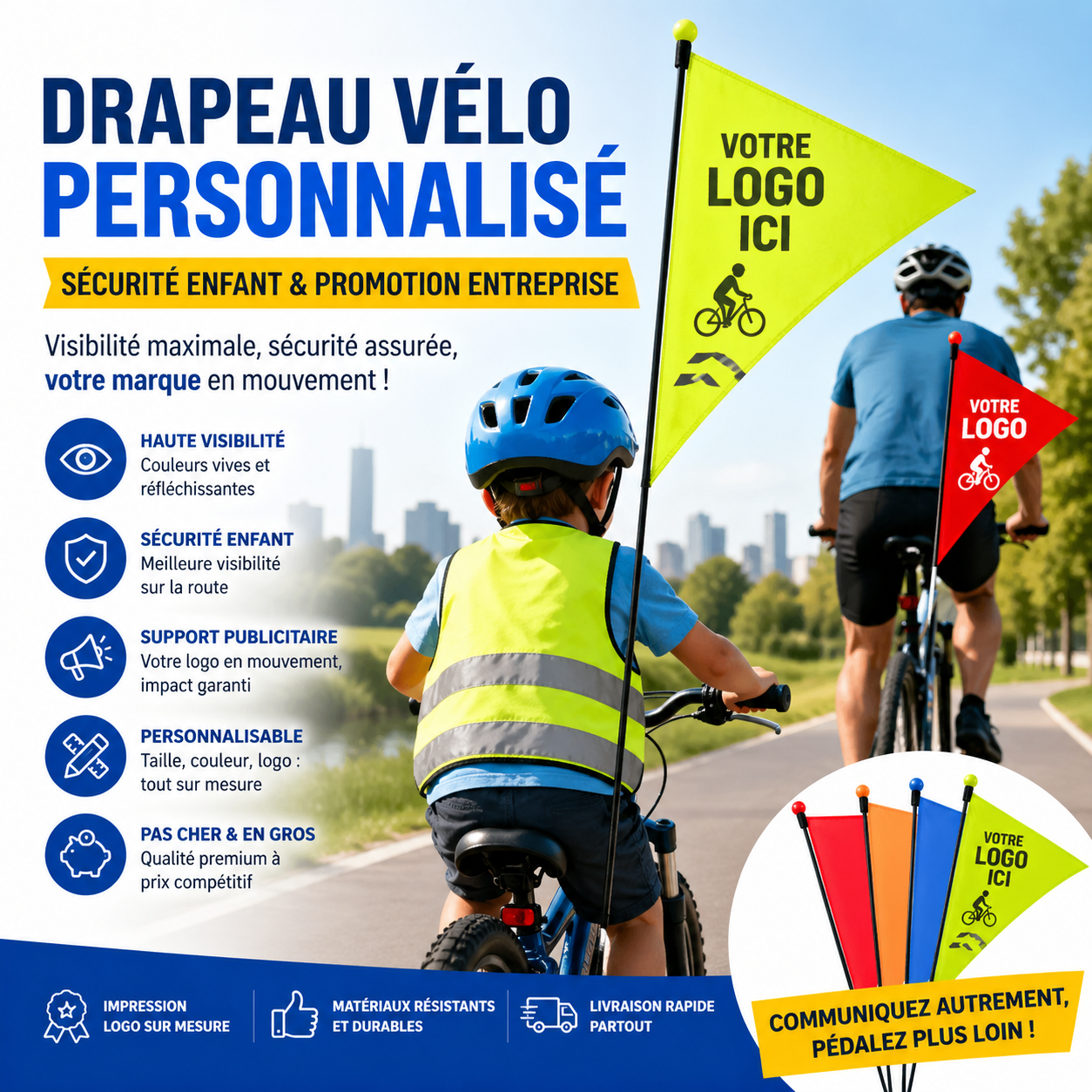 	Drapeau vélo personnalisé sécurité enfant et promotion entreprise - cadeauxpublicitaire.com 